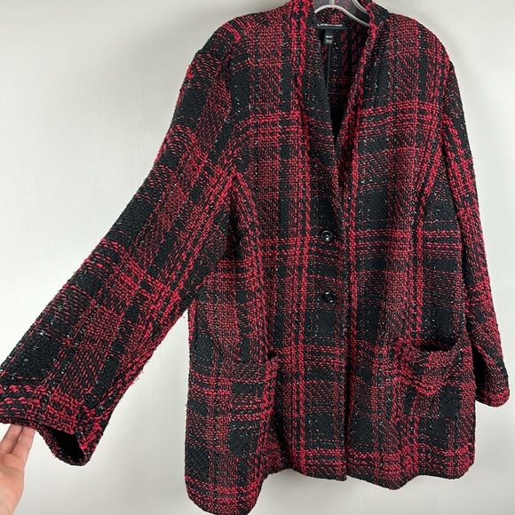 Lane Bryant Tweed Shimmer Blazer Plaid Jacket Boucle Red Size 26/28 - Picture 10 of 16